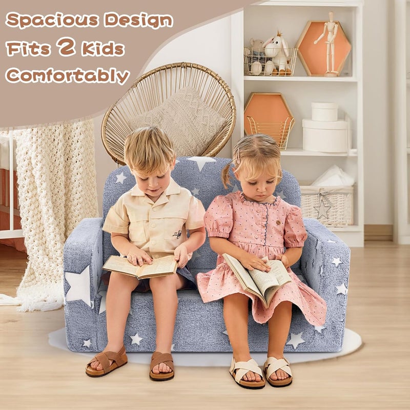 Foryoomi Extra Wide Kids Couch, 2-in-1 Soft Couch with Blanket, Glow in The Dark, Comfy Chair with Cloud Pillow, Convertible Sofa, Star - Image 3